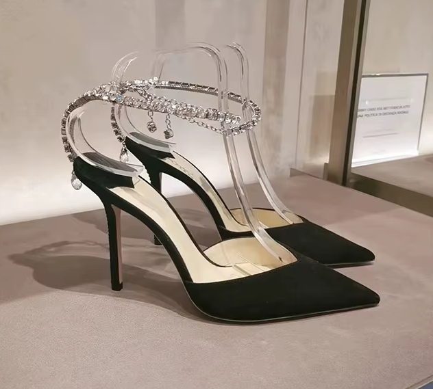 WW | Satin Strass Kette High Heels Schuhe Pumps