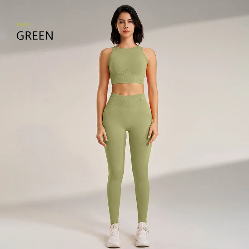 WW | Nahtloses Yoga-satz- Hoch-taillierte Leggings & Top Zweiteiliges Fitness-outfit