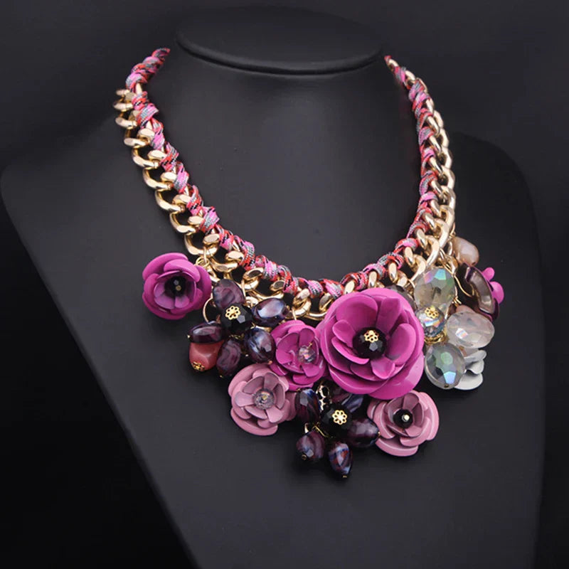 WW | Jahrgang Schmuck Elegante Prom Party Schönheitswettbewerb Hochzeit Geschenk Florale Blüte Blume Chunky Statement Halskette für Frauen Accessoires