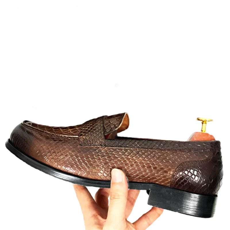 WW | Luxus Schwarze Lederloafers Mit Schlangenprint