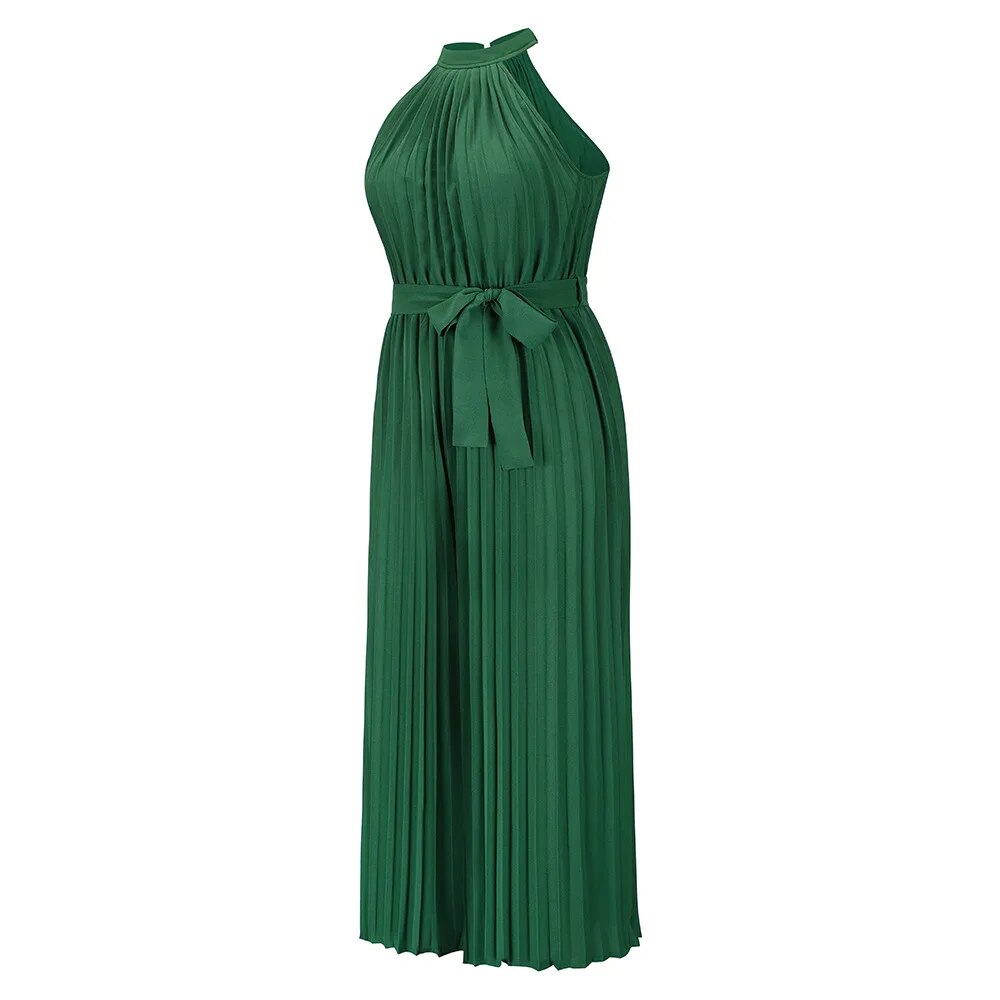 WW | Plissierter Overall mit Neckholder und Gürtel