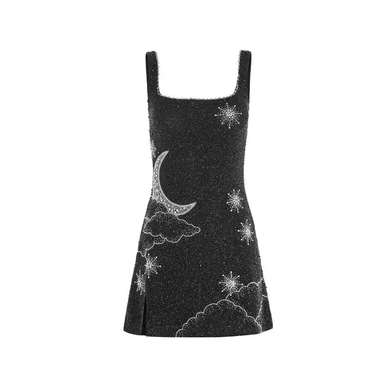 WW - Celestial Sparkle Minikleid Partykleid mit Mond- und Sternenverzierung