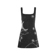 WW - Celestial Sparkle Minikleid Partykleid mit Mond- und Sternenverzierung