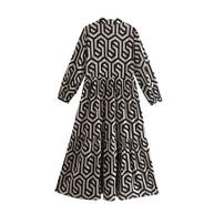 WW | Langarm Maxikleid mit Geometrischem Druck für Frauen Winsett