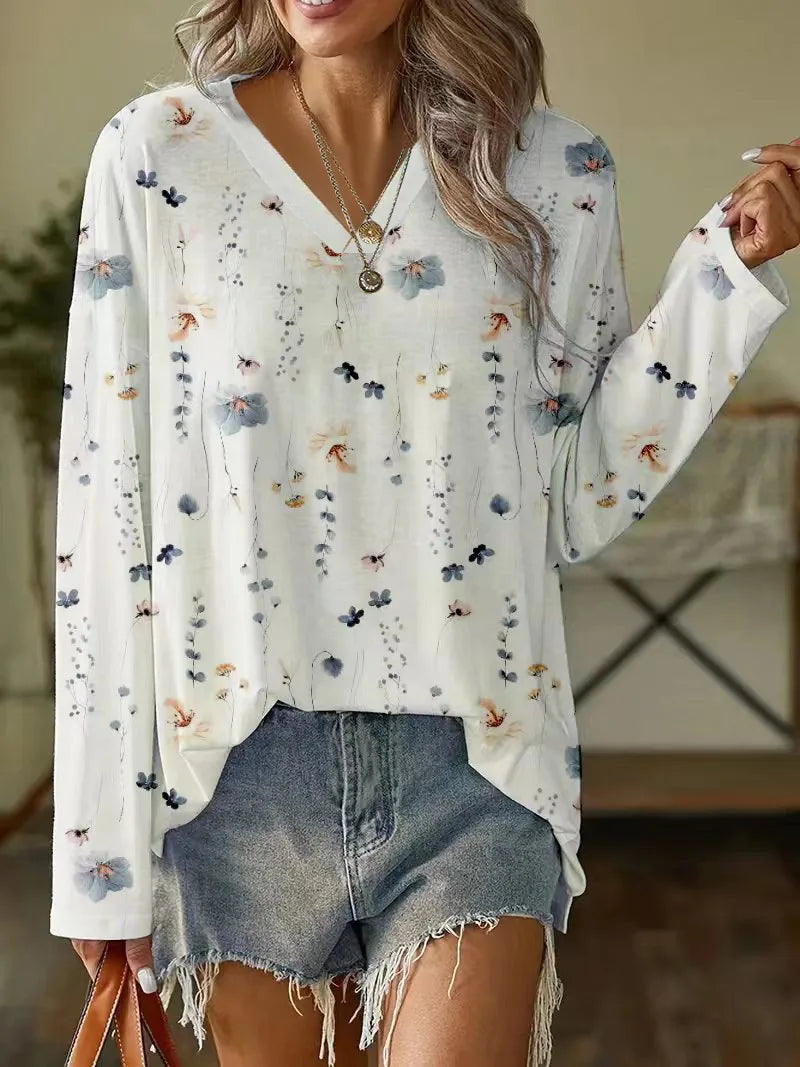 WW Blumenbluse | Moderne Frühlingsbluse mit V-Ausschnitt und Blumenmuster
