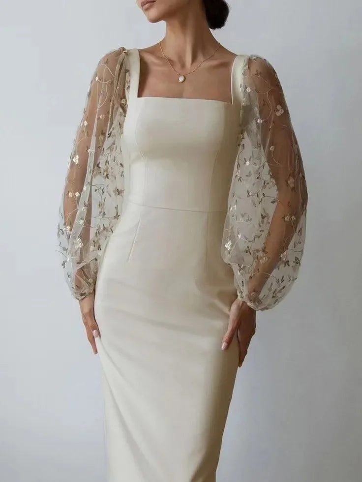 Elegantes Abend- und Partykleid mit Quadratischem Ausschnitt und Langen Ärmeln | W&W Mode