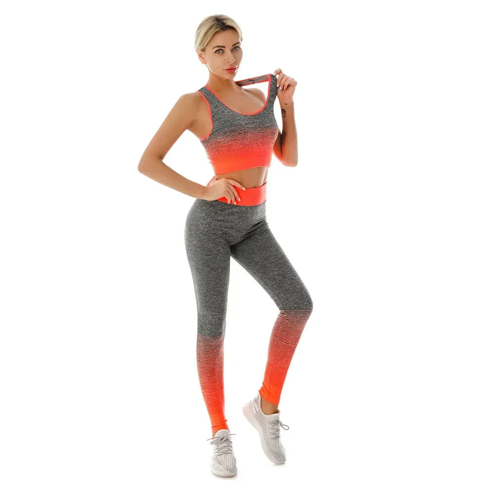 WW | 2-Teiliges Set Damen Outfit Yoga Set Elastisch Gradualer Wechsel Sport Bh Leggings Yoga Anzug Set Fitness Workout Sport Leggings