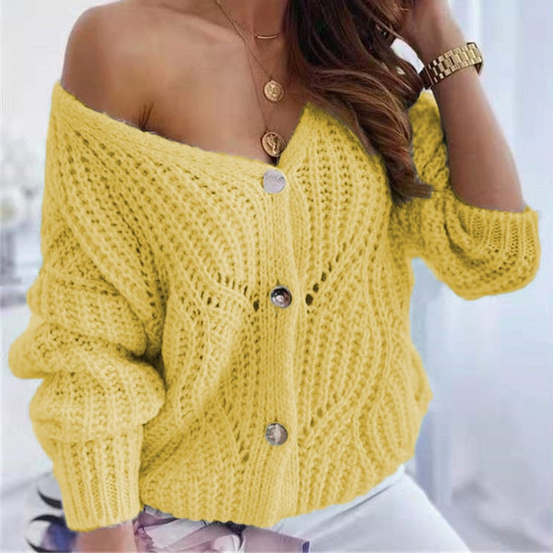 WW | Eleganter, Weicher, Schulterfreier Pullover in Übergröße Mit Knöpfen