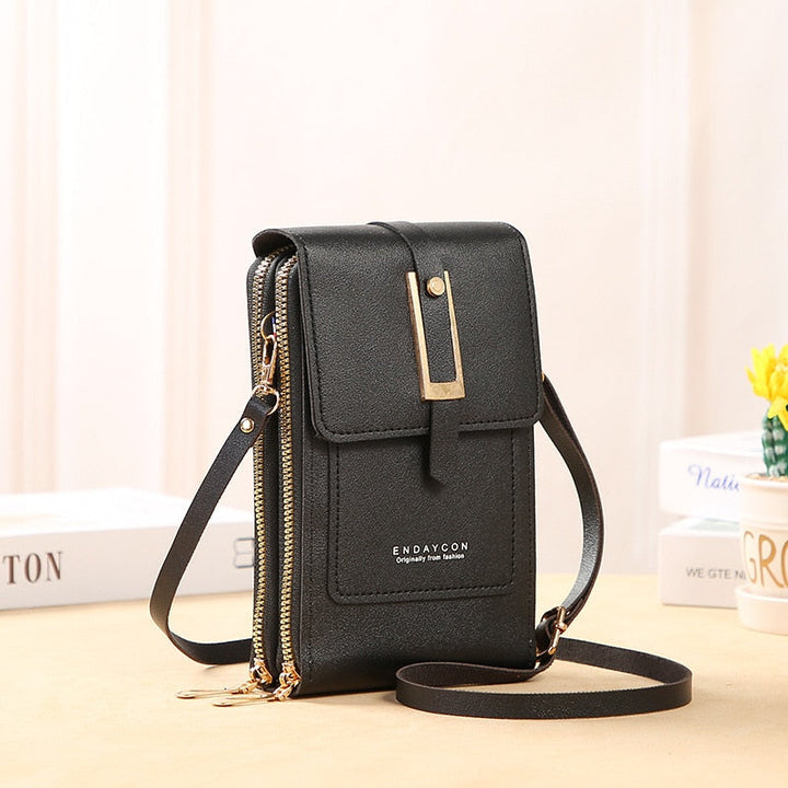 W&W Mode Leder Smartphone Clutch | Damen Handtasche mit Touchscreen-Fenster
