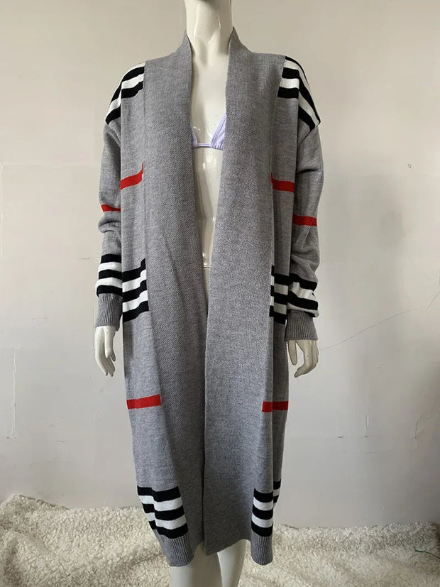 WW - Langer Strickcardigan mit Streifen