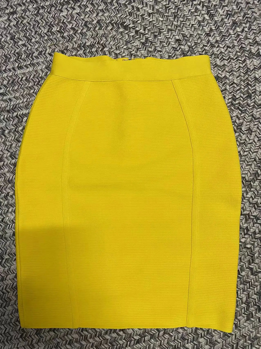 WW | Gelbe Farbe Frauen Sexy Bodycon Minirock Rayon Bandage Mode Nachtclub Festbekleidung Feier Röcke Hohe Qualität
