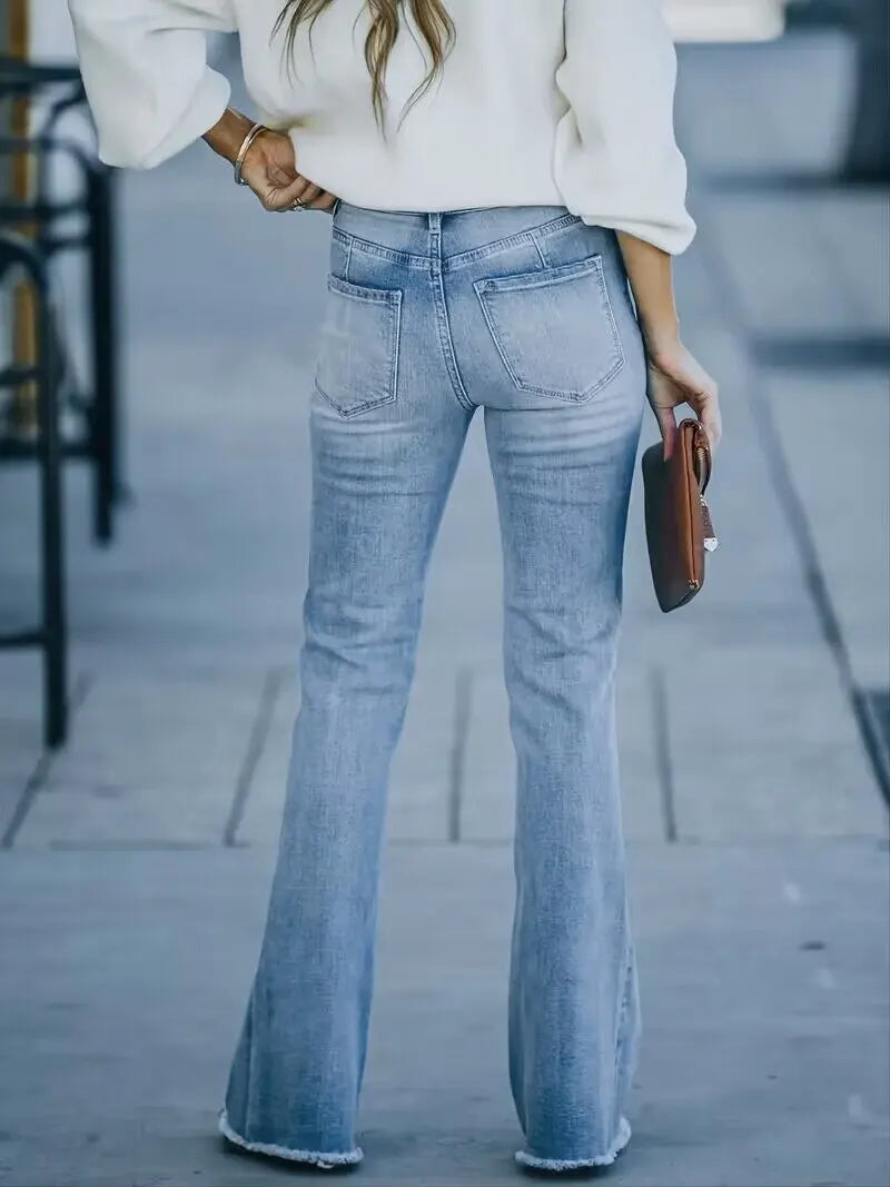 WW | Damen Jeans, Neue High-Waist Schlankmachende Mikro Flared Jeans Damen Trend