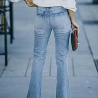 WW | Damen Jeans, Neue High-Waist Schlankmachende Mikro Flared Jeans Damen Trend