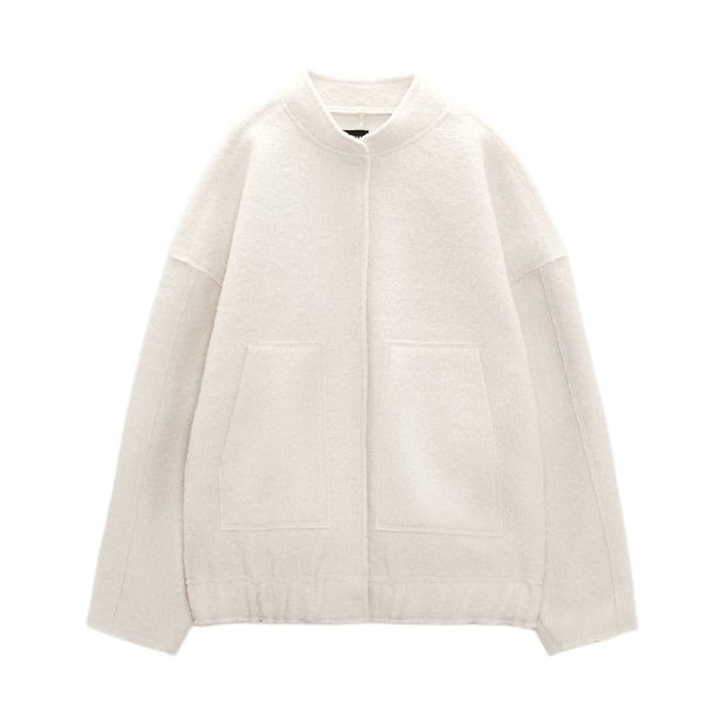 WW - Übergroßer Wollmantel mit Rundhalsausschnitt und Knöpfen