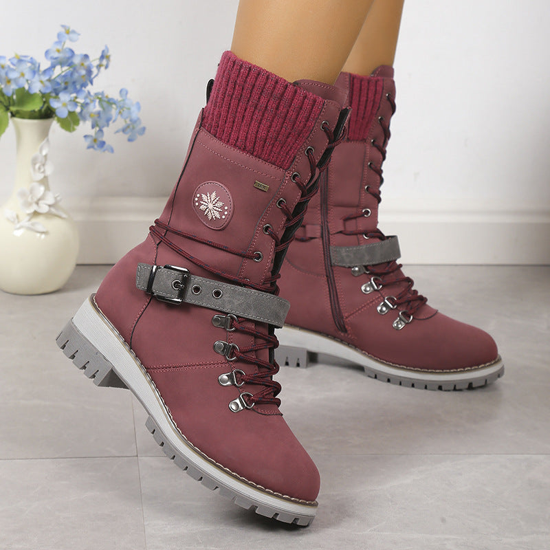 W&W Mode | Moderne Gestrickte Schneestiefel Mit Halbhoher Sohle