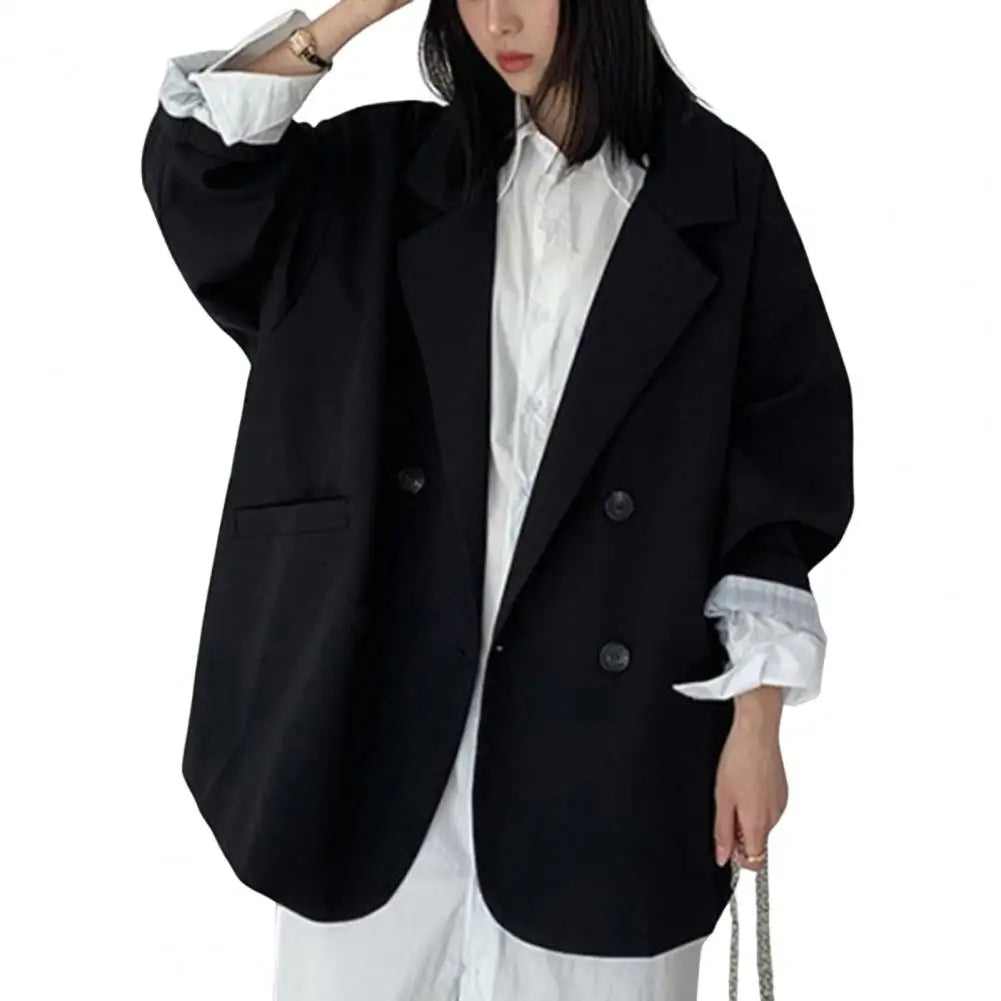 WW | Reverskragen Business Blau Jacke Anzug Mantel Koreanisch Lange Ärmel Taschen Doppelknopf Übergröße Damen Blau Jacke Jacken Anzug Mantel