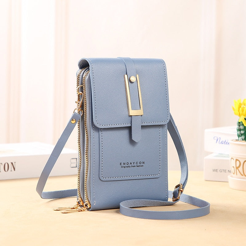 WW Leder Smartphone Clutch | Damen Handtasche mit Touchscreen-Fenster