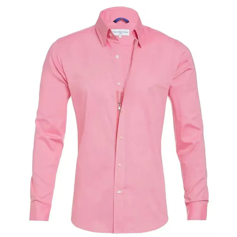 WW | Herren Oxford Hemd in Hellblau Slim Fit Mit Stilvollem Reißverschluss