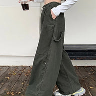 WW | Y2K Streetwear Vintage Grün Baggy Jeans Cargo-Hosen für Damen Designer Kleidung Weit Beinformte Legere Damenhosen