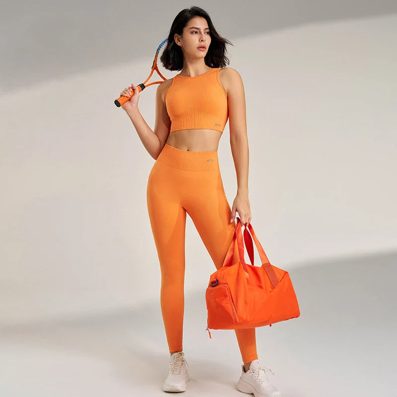 WW | Nahtloses Yoga-satz- Hoch-taillierte Leggings & Top Zweiteiliges Fitness-outfit