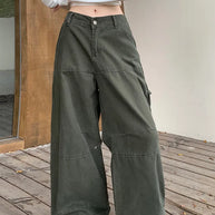 WW | Y2K Streetwear Vintage Grün Baggy Jeans Cargo-Hosen für Damen Designer Kleidung Weit Beinformte Legere Damenhosen