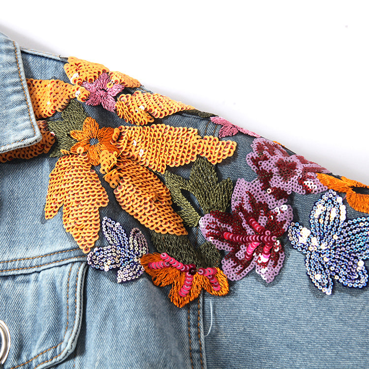 WW | Denim Jacke Mit Blumenstickereien Und Pailletten