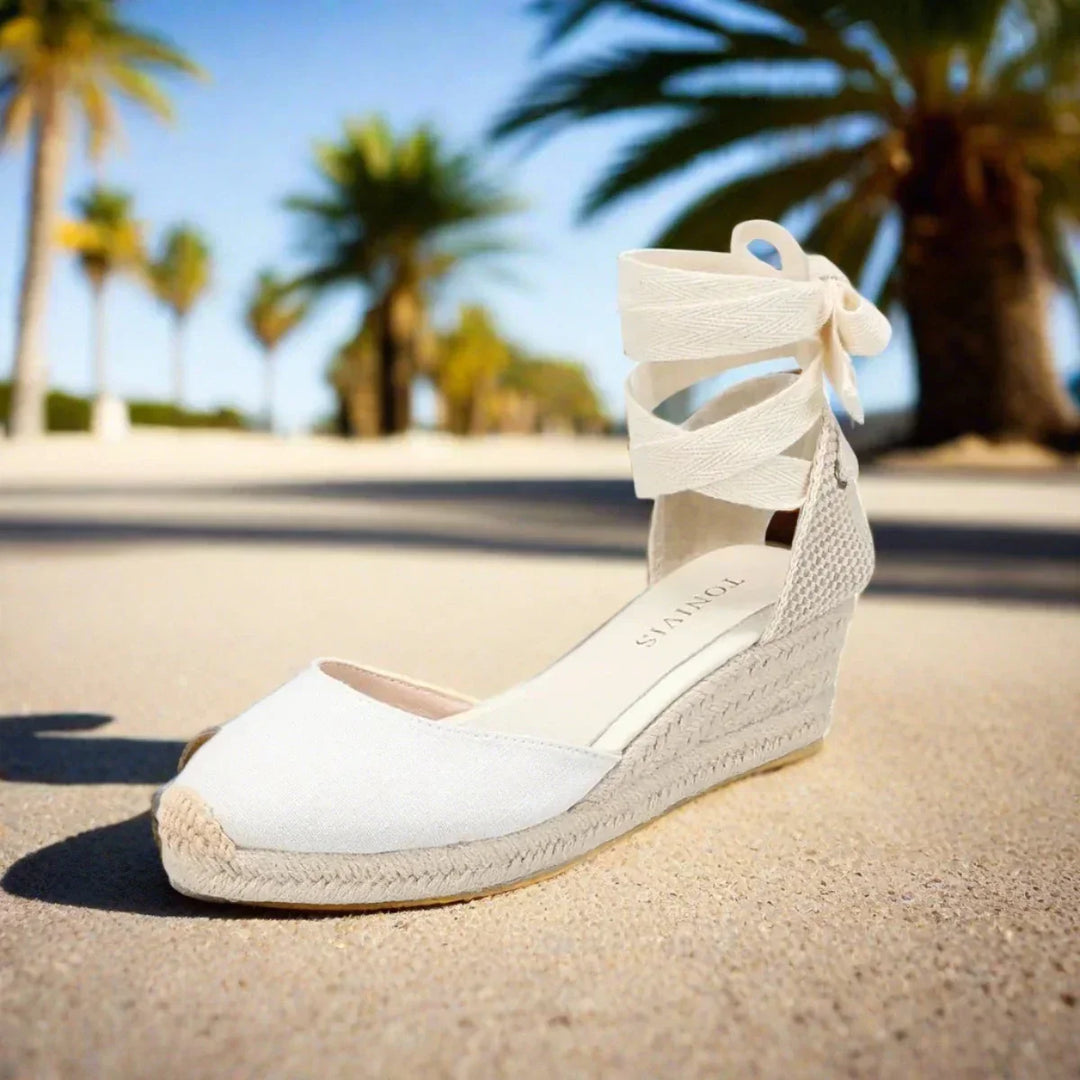 W&W Mode | Espadrilles Mit Keilabsatz Weiß Bequeme Schnür Sandalen Für Sommer