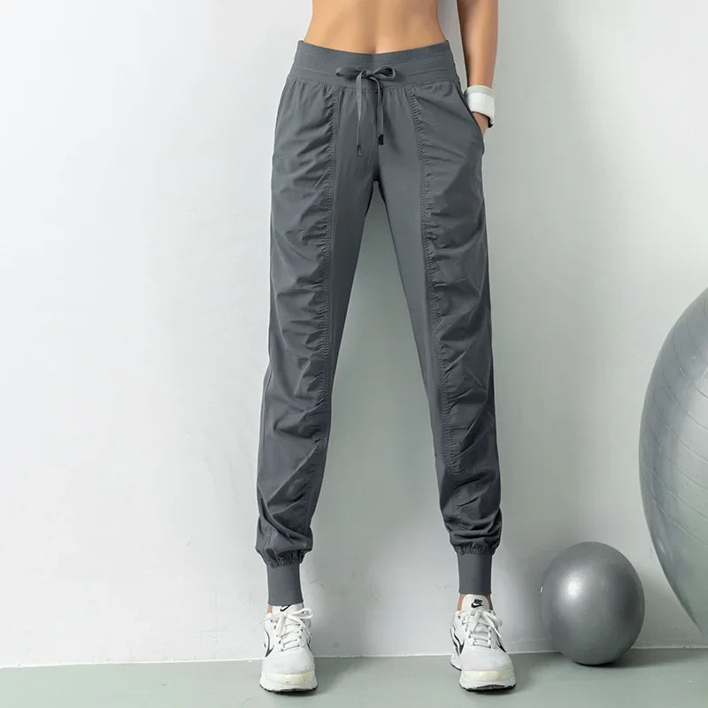 WW | Stoff Schnürsenkel Lauf Sport Joggers Frauen Schnell Trocknend Athletic Fitness Trainings Sweatpants mit Zwei Taschen Bewegung Hosen