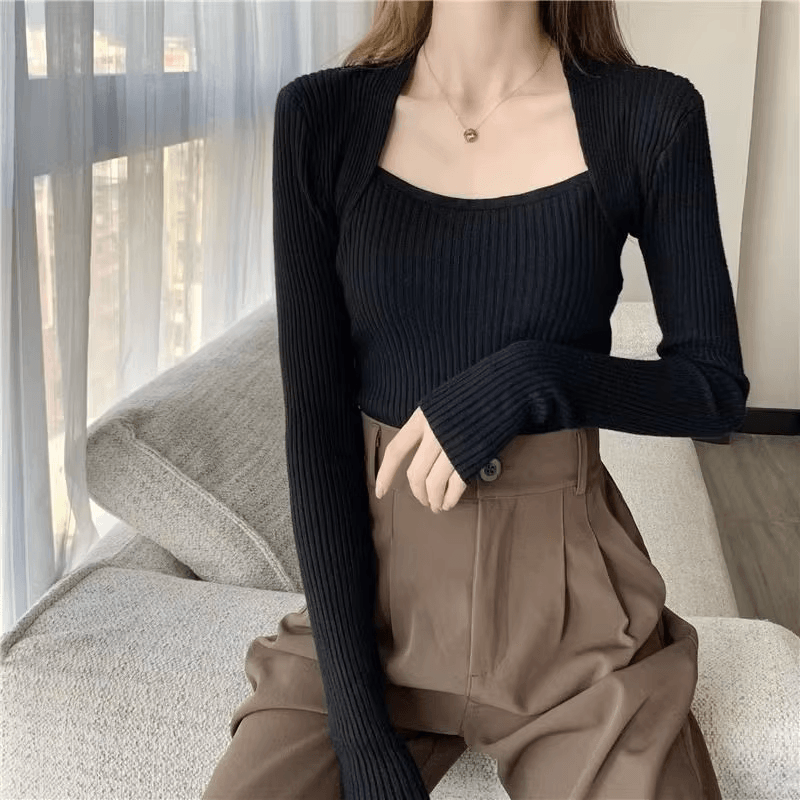 WW | Weicher, Warmer Strickpullover Mit Quadratischem Kragen