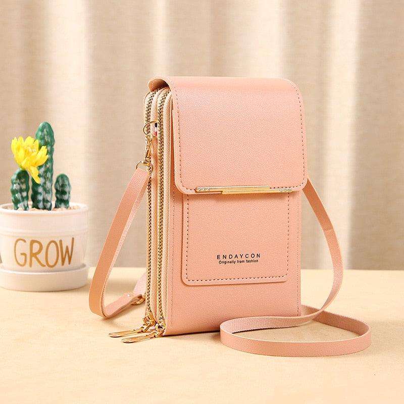 WW Leder Smartphone Clutch | Damen Handtasche mit Touchscreen-Fenster