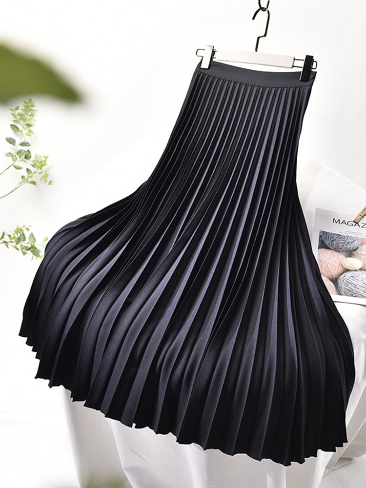 W&W Mode Markendesigner Damen Eleganter Schicker Solider Plisseerock Hohe Taille Luxusmode