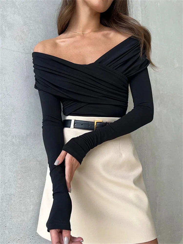 WW Off-Shoulders Bodysuit | Moderner eleganter plissierter Damen-Bodysuit