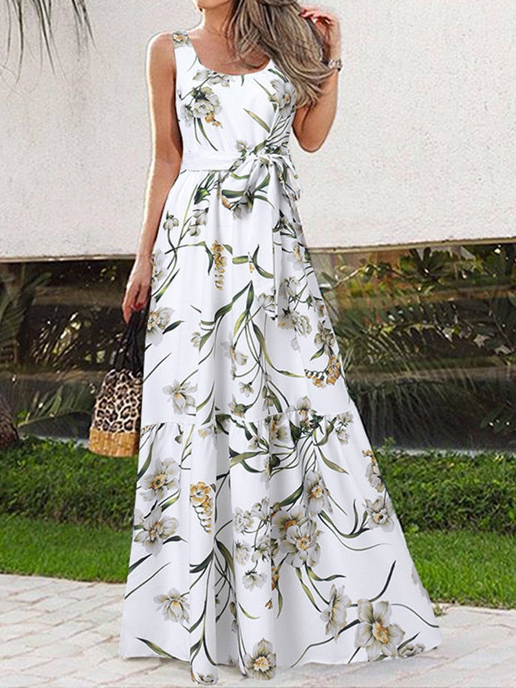 WW | Lässiges Sexy Ärmelloses Leopardenmuster Maxi Kleid