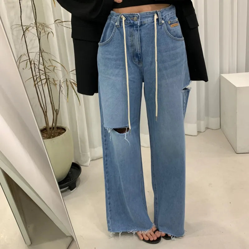 WW | Y2K Mode Kleidung Weiße Baggy Riss Breite Bein Jeans Hosen für Frauen Kleidung Gerade Neu Rock Baumwolle Damen Schick Lange Hosen