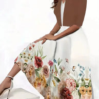 WW | Neu für Den Sommer! Eu Us Herbst Frau 2 Lang Kleid Set Blumen und Graspunkt Crew Neck Kleid mit Chiffon Kurzjacke