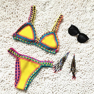 WW | Gestrickter Bikini 2 Teilig Schwimmanzug für Frauen, Sommerstrandurlaub Badebekleidung, Sexy Dreieckiger Cup V-Ausschnitt Träger-Schwimmbekleidung