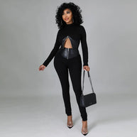 WW | Zweiteiliges Set mit Kurzem Kunstleder-Korsett und High-Waist-Hose