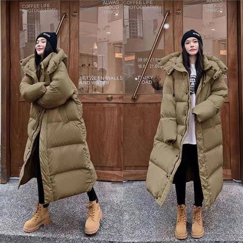 W&W Mode | Lang Stilvolles Daunenjacke T-mit Kapuze