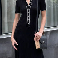 WW | Patchwork Revers Strick Maxi Kleid