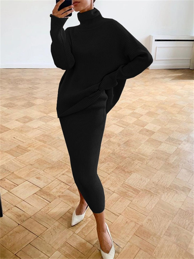 W&W Mode | Schickes Herbst Strick Zweiteiliges Slim Fit Set für Frauen