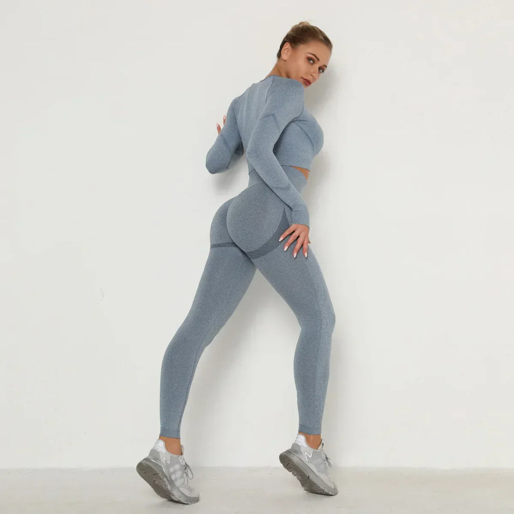WW | Nahtlose Yoga Sets Frauen Training Sportbekleidung Gym Kleidung Langärmliges Crop Top Hochtaillige Leggings Training Fitness Sportanzüge