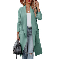 WW - Stilvoller Damen Freizeit langer einfarbiger Mantel mit Taschen