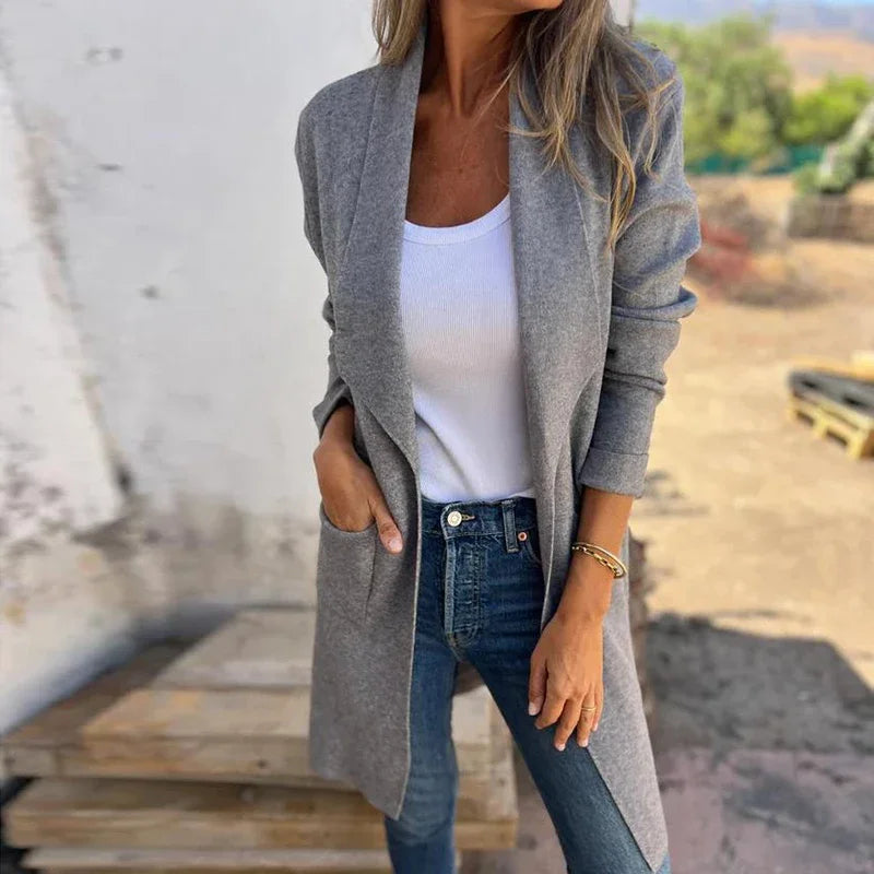 W&W Mode | Einfarbiger Mid-Length Cardigan Mantel