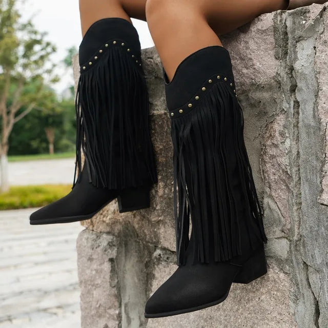 WW | Spitze Zehe Rutschfest Kniehoch Cowboystiefel