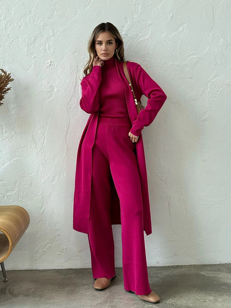 WW | Damen Luxus 3 Teiliges Strick Co Ord Satz Weich & Dehnbar