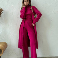 WW | Damen Luxus 3 Teiliges Strick Co Ord Satz Weich & Dehnbar