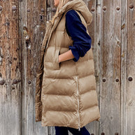 W&W Kapuze Lange Weste Lässig Mode Einreihig Jacke
