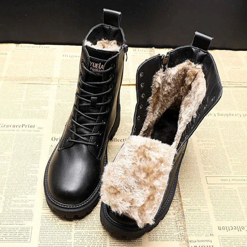 W&W Mode | Damen Schnürstiefel - gefütterte Winterstiefel mit Reißverschluss und robuster Sohle