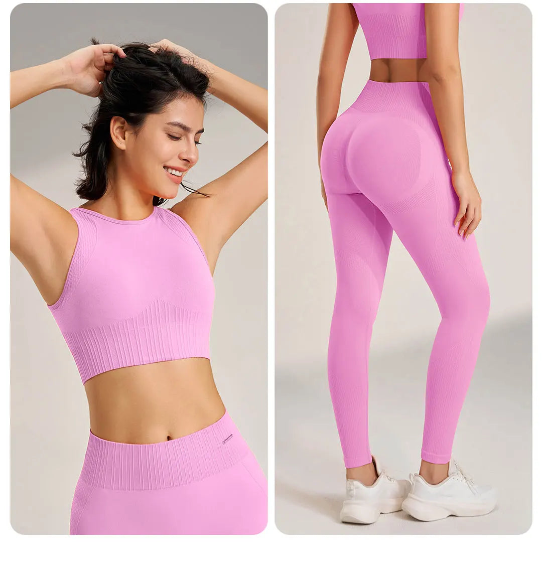 WW | Nahtloses Yoga-satz- Hoch-taillierte Leggings & Top Zweiteiliges Fitness-outfit