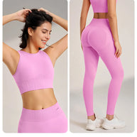WW | Nahtloses Yoga-satz- Hoch-taillierte Leggings & Top Zweiteiliges Fitness-outfit